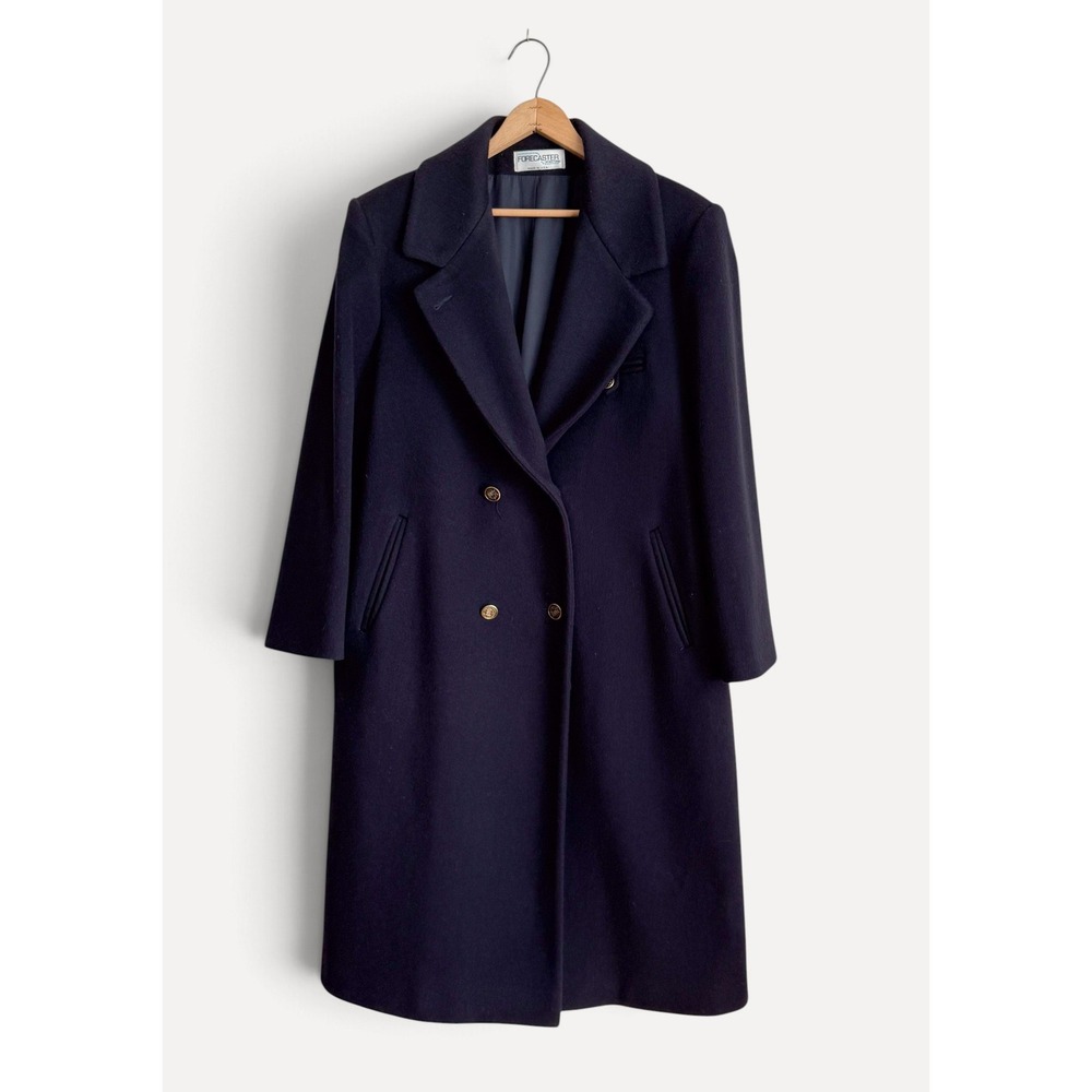 Forecaster of Boston Wool Overcoat Vintage Peacoat L Navy Blue Gold Buttons USA